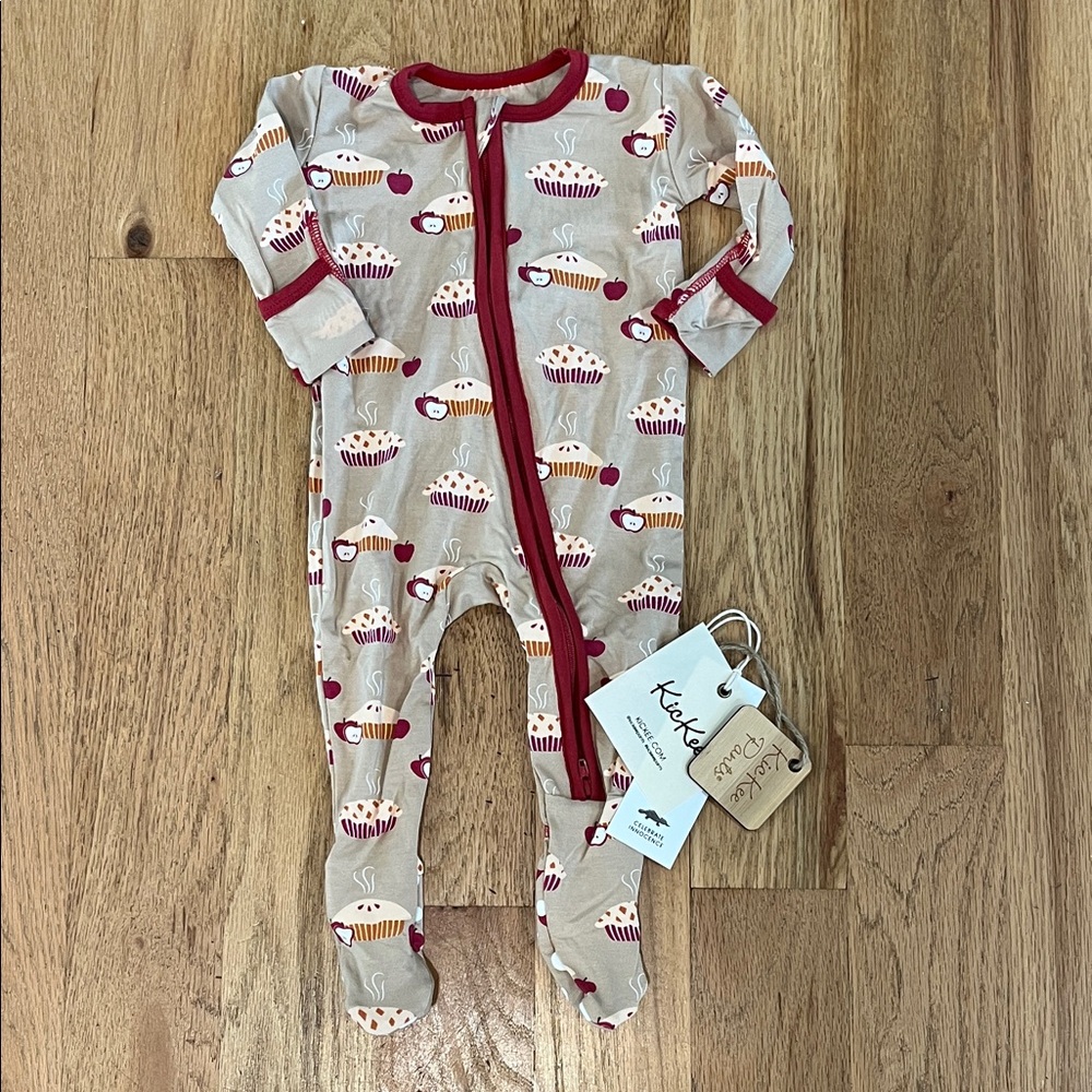 Kickee Pants Apple Pie Print Footie - Red and Tan